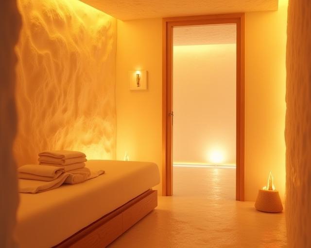 Binnenkant van de studio met rustgevende verlichting